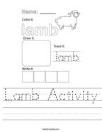 Lamb Activity Handwriting Sheet