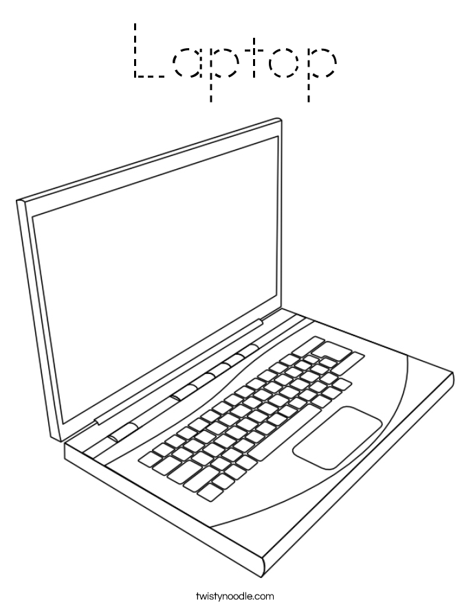 Laptop Coloring Page - Tracing - Twisty Noodle