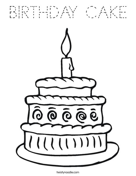 BIRTHDAY CAKE Coloring Page - Tracing - Twisty Noodle