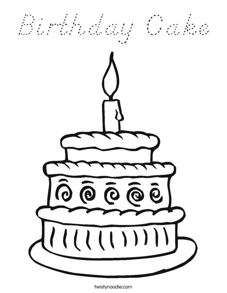 Birthday Cake Coloring Page - D'Nealian - Twisty Noodle