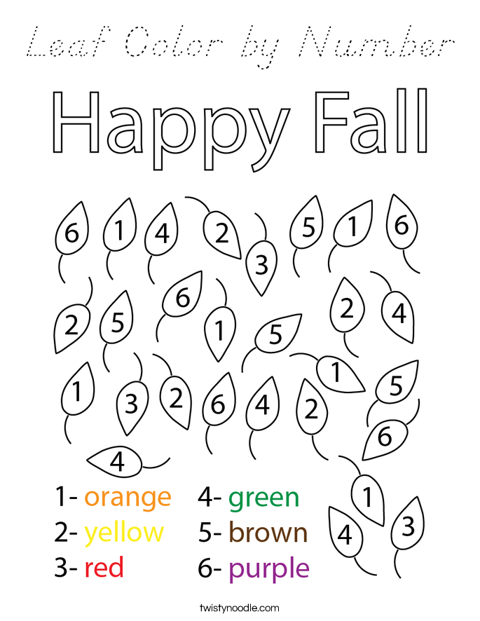 Leaf Color by Number Coloring Page