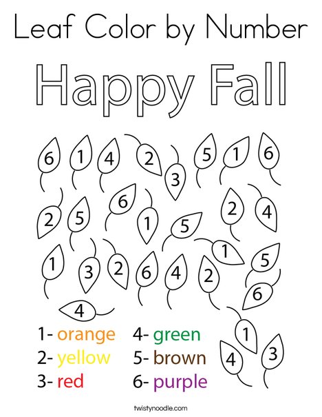 Leaf Color by Number Coloring Page