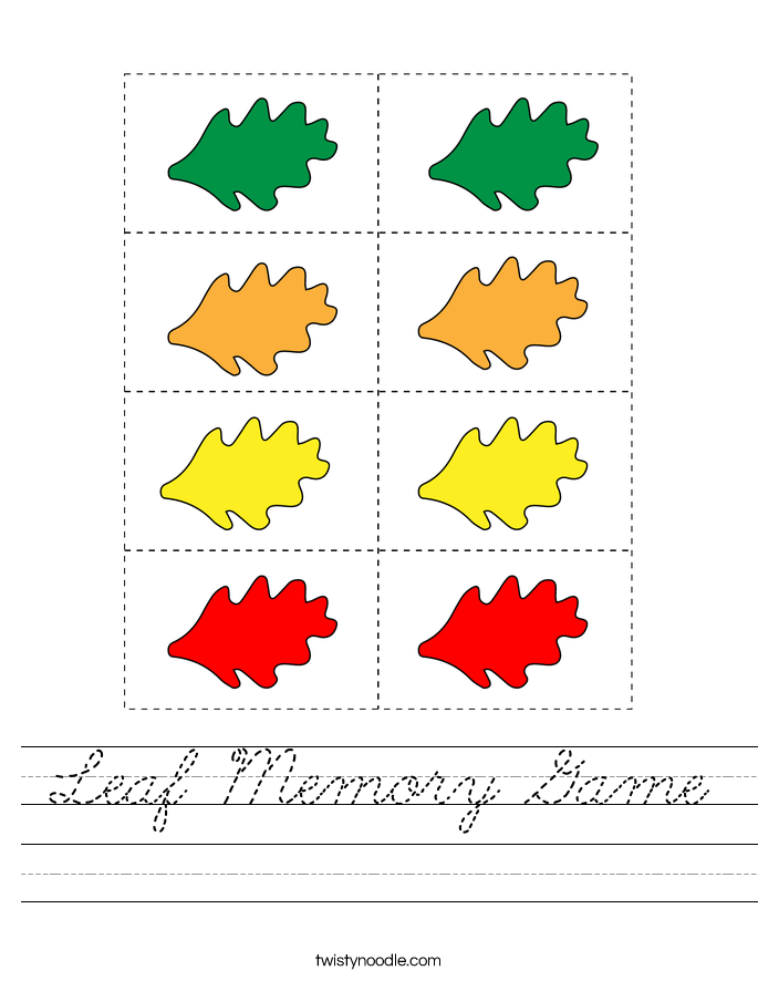 Leaf Memory Game Worksheet
