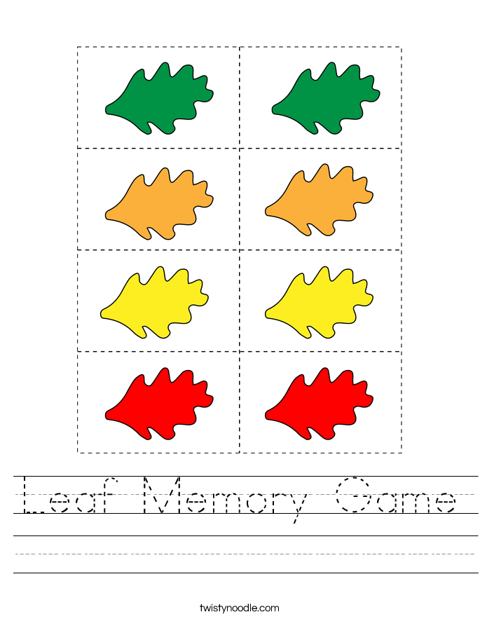 Leaf Memory Game Worksheet