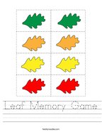 Leaf Memory Game Handwriting Sheet