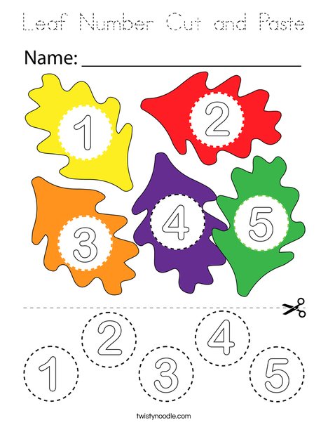 Leaf Number Cut and Paste Coloring Page