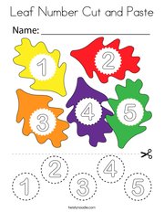 Leaf Number Cut and Paste Coloring Page