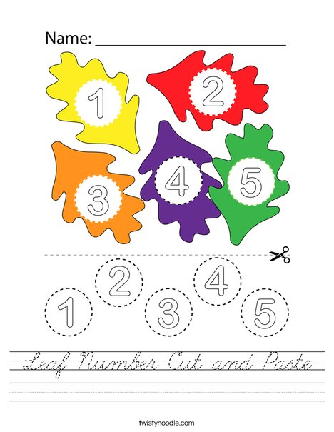 Leaf Number Cut and Paste Worksheet