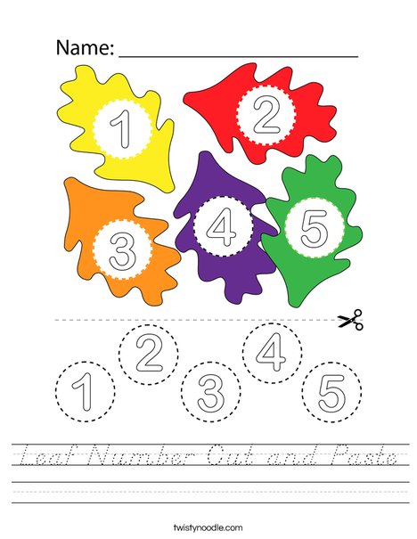 Leaf Number Cut and Paste Worksheet