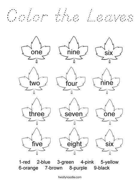 Leaf Number Sight Words Coloring Page