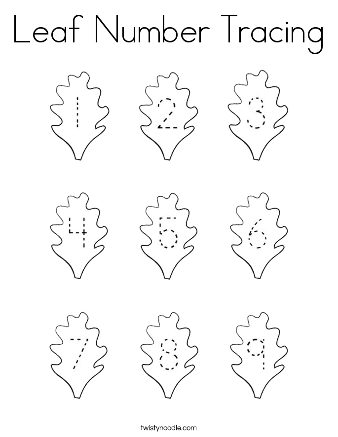 Leaf Number Tracing Coloring Page