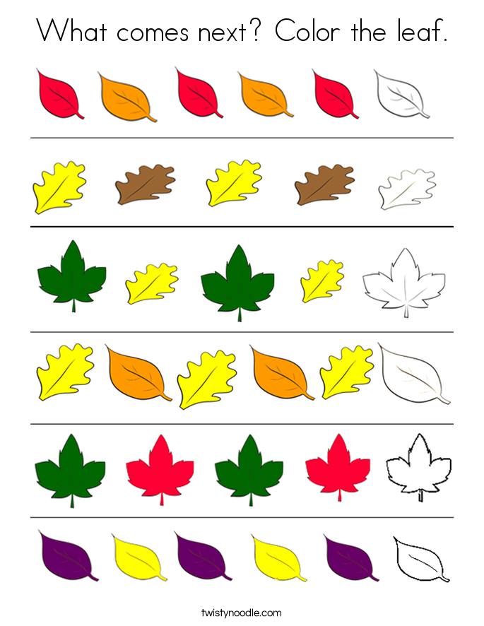 What comes next? Color the leaf. Coloring Page