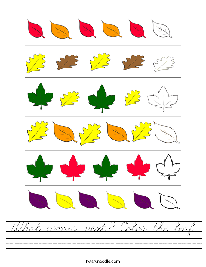 What comes next? Color the leaf. Worksheet
