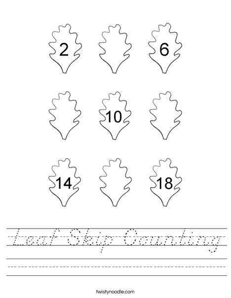 Leaf Skip Counting Worksheet - D'Nealian - Twisty Noodle