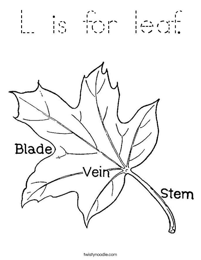 L is for leaf. Coloring Page