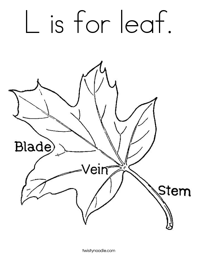 L is for leaf. Coloring Page