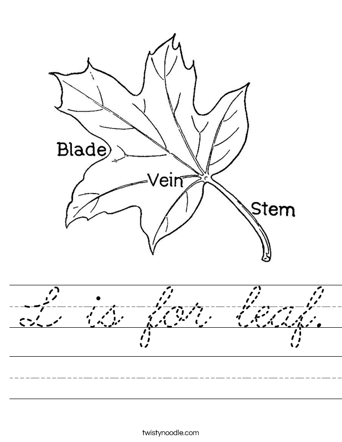 L is for leaf. Worksheet