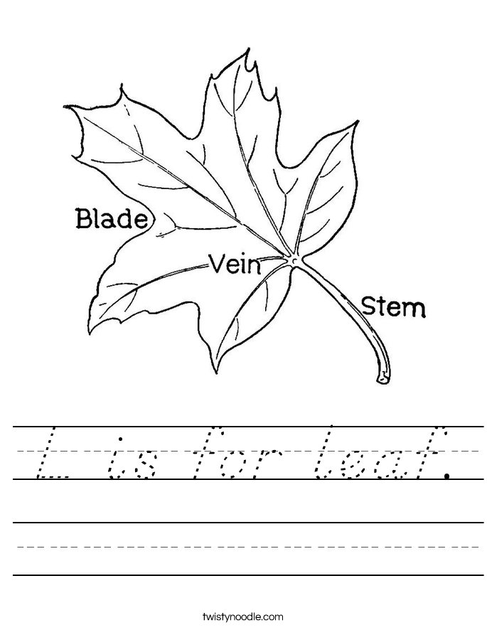 L is for leaf. Worksheet