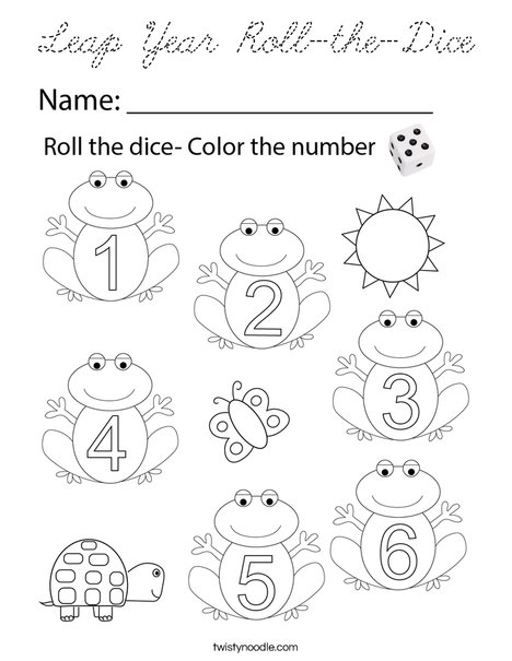 Leap Year Roll-the-Dice Coloring Page