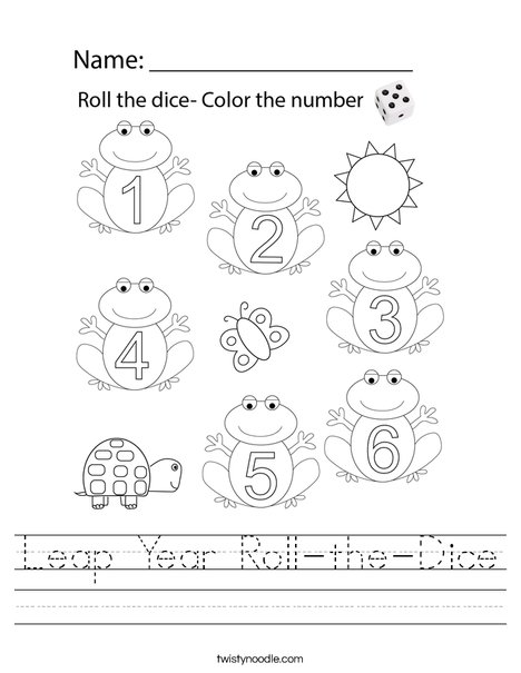 Leap Year Roll-the-Dice Worksheet - Twisty Noodle