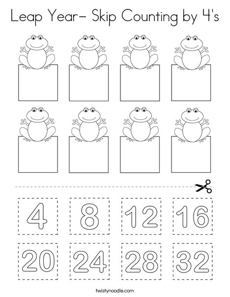 Leap Year- Skip Counting by 4's Coloring Page