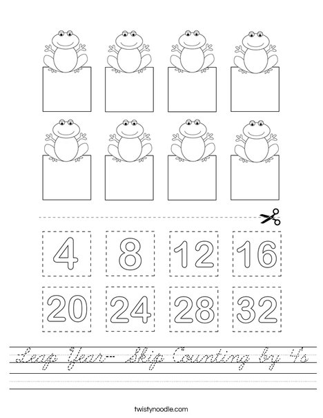 Leap Year- Skip Counting by 4's Worksheet