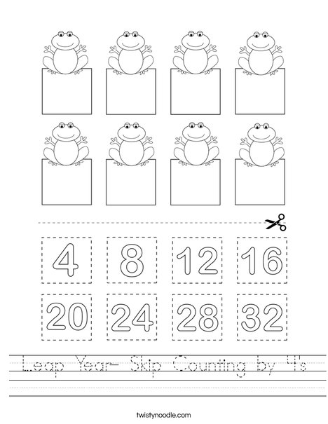 Leap Year- Skip Counting by 4's Worksheet