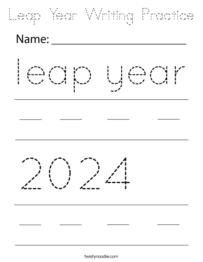 Leap Year Writing Practice Coloring Page