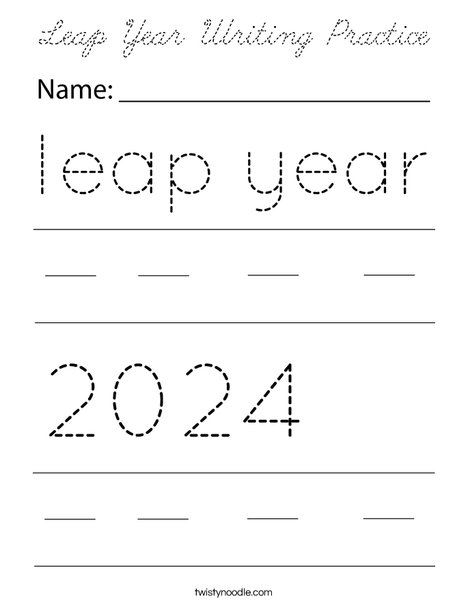Leap Year Writing Practice Coloring Page