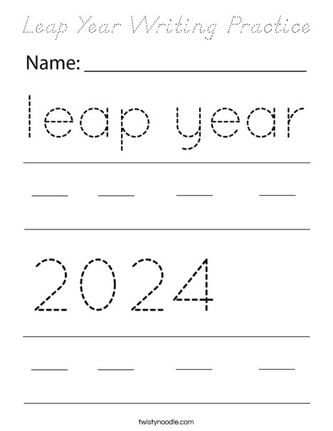 Leap Year Writing Practice Coloring Page