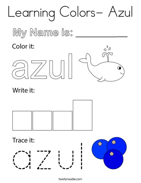 Learning Colors- Azul Coloring Page