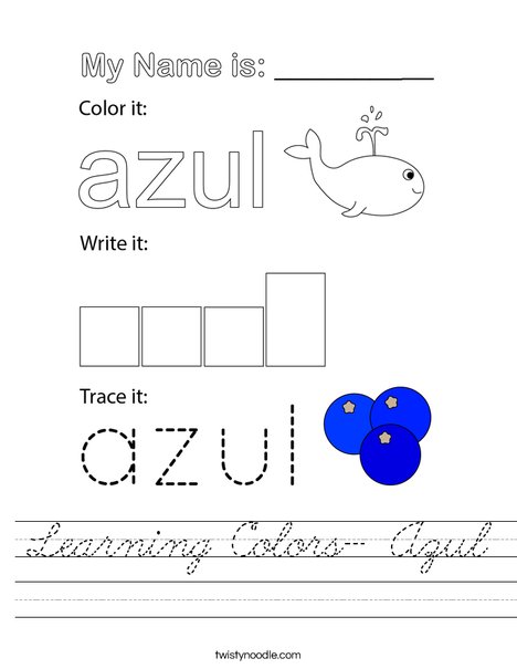 Learning Colors- Azul Worksheet