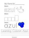 Learning Colors- Azul Worksheet