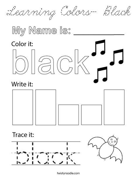 Learning Colors- Black Coloring Page