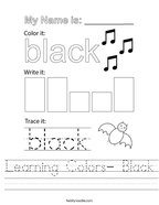 Learning Colors- Black Handwriting Sheet