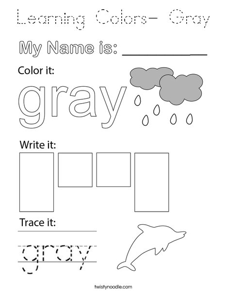 Learning Colors- Gray Coloring Page - Tracing - Twisty Noodle