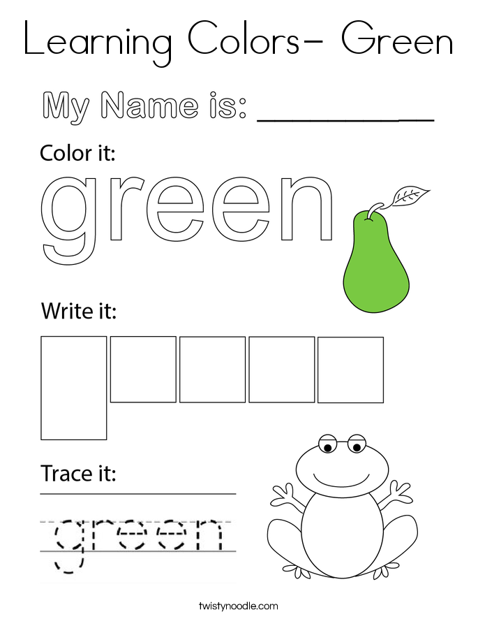 Learning Colors- Green Coloring Page