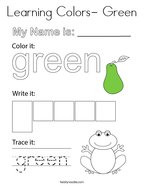 Learning Colors- Green Coloring Page