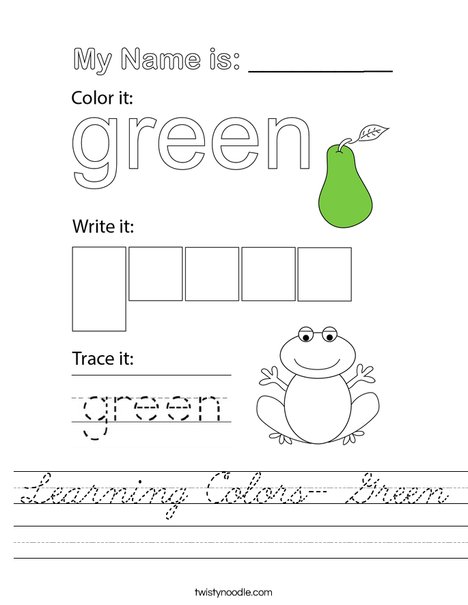 Learning Colors- Green Worksheet