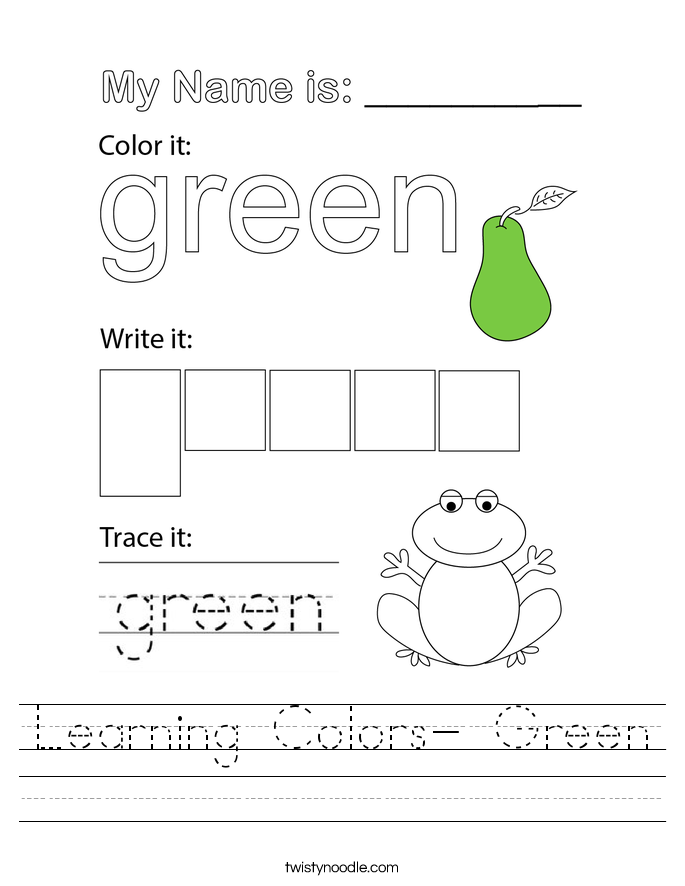 Learning Colors- Green Worksheet