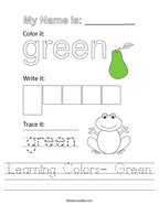 Learning Colors- Green Handwriting Sheet