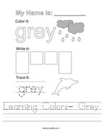 Learning Colors- Grey Handwriting Sheet