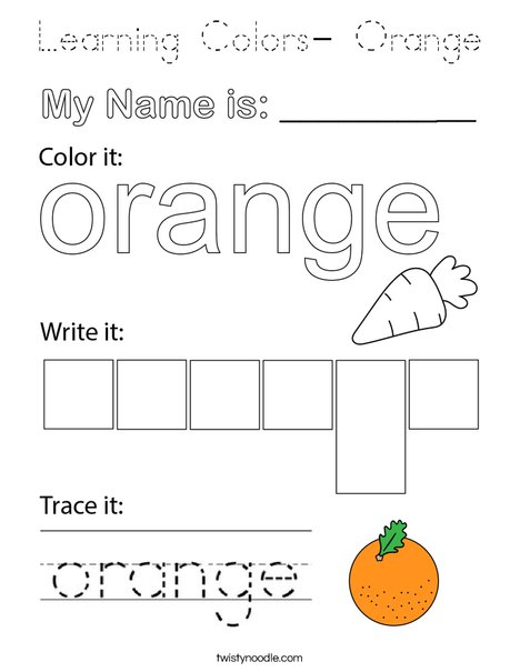 Learning Colors- Orange Coloring Page