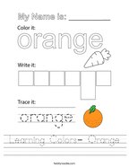 Learning Colors- Orange Handwriting Sheet