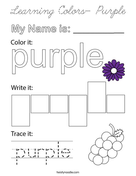 Learning Colors- Purple Coloring Page