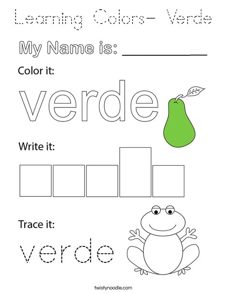 Learning Colors- Verde Coloring Page