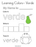 Learning Colors- Verde Coloring Page