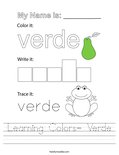 Learning Colors- Verde Worksheet