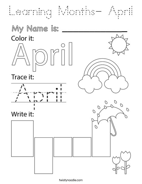 Learning Months- April Coloring Page