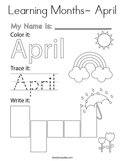Learning Months- April Coloring Page